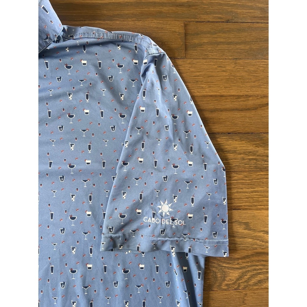 Straight Down Mens XL Golf Polo Blue Cocktail Print Cabo Del Sol Short Sleeve - Picture 3 of 4